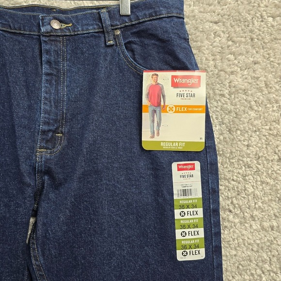 Wrangler Jeans Mens 36x34 (Fits 34x34) Premium Flex Straight Dark Cowboy Biker - Picture 3 of 12